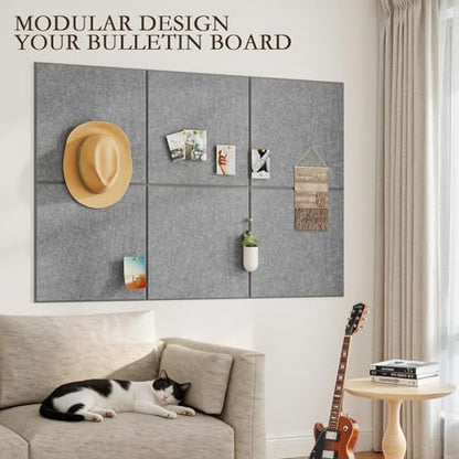 JBER Large Cork Board Alternative 72" x 48" - 24 Pack Self-Adhesive Felt Bulletin Board Tiles, Pin Board Vision Board for Walls, Office & Home Decor(Light Gray)