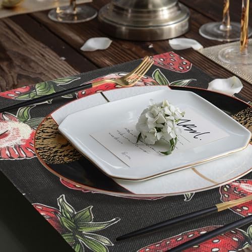 ALAZA Strawberry Hand Drawn Set of 4 Placemats Rectangle Table Mat for Dining Table Restaurant Kitchen Home Decor, 12" x 18"