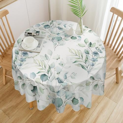 Green Eucalyptus Tablecloth, Watercolor Floral Spring Botanical Plants Herb Sage Print Table Cover for Home Kitchen Dining Table Party Camping Decor, 50x50in