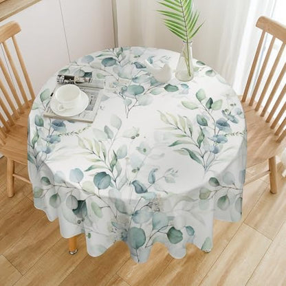 Green Eucalyptus Tablecloth, Watercolor Floral Spring Botanical Plants Herb Sage Print Table Cover for Home Kitchen Dining Table Party Camping Decor, 50x50in