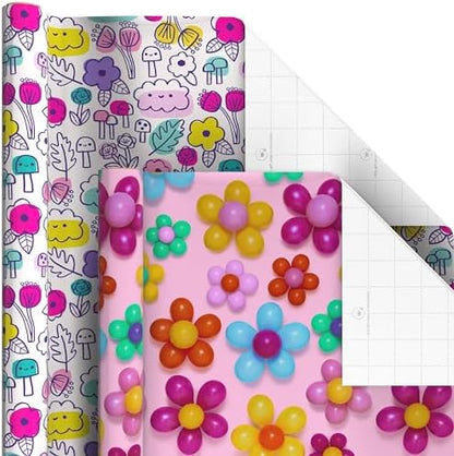 Hallmark Birthday Wrapping Paper Rolls, 6 Rolls (Flowers, Stripes, Dots)