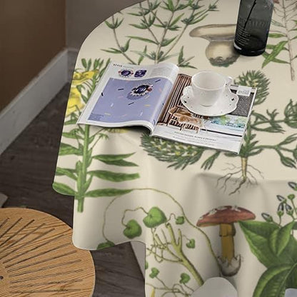 Vintage Botanical Tablecloth, Antique 1900s Mushroom Boho Wildflower Green Herbs Ferns Farmhouse Table Cover for Party Picnic Dinner Decor, 50x50in