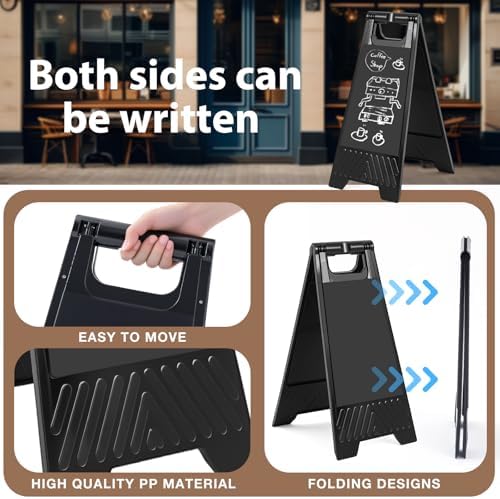 2 Pack a Frame Sandwich Board Sign with Dry Erase Surface, 24 x 12 Inch Double Sided Sidewalk Sign Chalkboard Easel Heavy Duty Plastic Dry Erase Poster Board for Outdoor Restaurant Cafe Menu (Black)