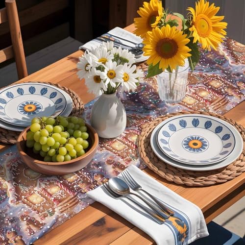 Christmas Table Runner Dresser Scarf 13 x 36 Inch Gingerbread Man House Candy Winter Night Snow Scene Table Runners Non-Slip Heat Resistant Kitchen Dining Table Decor for Home Holidays Indoor Outdoor