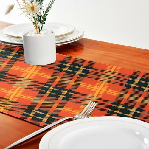 Double-Sided Thanksgiving Halloween Black Orange Buffalo Plaid Table Runner 14x108 Inches Long,Table Cloth Runner for Wedding Birthday Party Kitchen Dining Home Everyday Decor