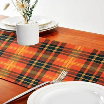 Double-Sided Thanksgiving Halloween Black Orange Buffalo Plaid Table Runner 14x108 Inches Long,Table Cloth Runner for Wedding Birthday Party Kitchen Dining Home Everyday Decor