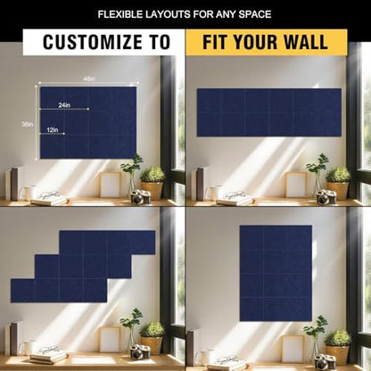 48"x36" Felt Corkboard Bulletin Board,TSJ OFFICE,12 Pack for Wall,Navy Blue