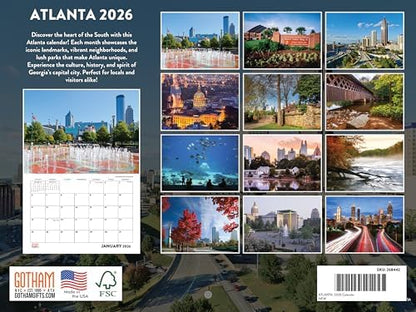 Atlanta Calendar 2026 Wall 12 Month Monthly GA Scenic Georgian Souvenirs ATL Themed Gifts | American Made In The USA