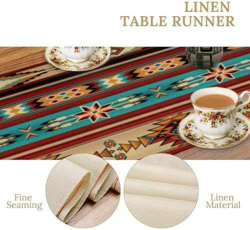 Aztec Southwest Table Runner, Ethnic Style Design Geometric Triditional Kitchen Table Runners Table Setting Decor for Garden Farmhouse Wedding Party Holiday Dinner Home, 13x108 Inch