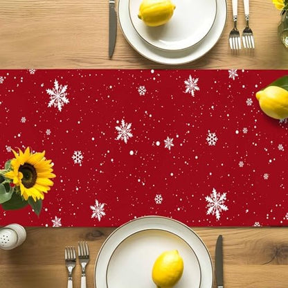 Christmas Snowman Red Table Runner Dresser Scarf 13 x 120 Inch Cute Xmas Snowman Snowflakes Winter Table Runners Non-Slip Heat Resistant Kitchen Dining Table Decor for Home Holidays Indoor Outdoor