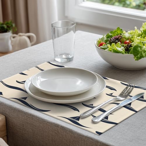 Batmerry Maritime Ocean Linen Placemats Set of 6, Nautical Sailing Washable Table Mats for Kitchen Table Thickened Heat Insulation Dining Set Indoor Outdoor 12X18 in
