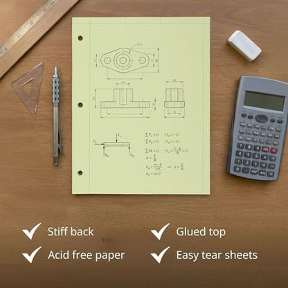 Roaring Spring Graph Ruled Engineering Pad, Engineering Graph Paper Pad, 24 Pack, 5x5 Enclosed Grid, 8.5" x 11", 100 Sheets, 3 Hole Punched, Green Tinted Sheets, Made in USA