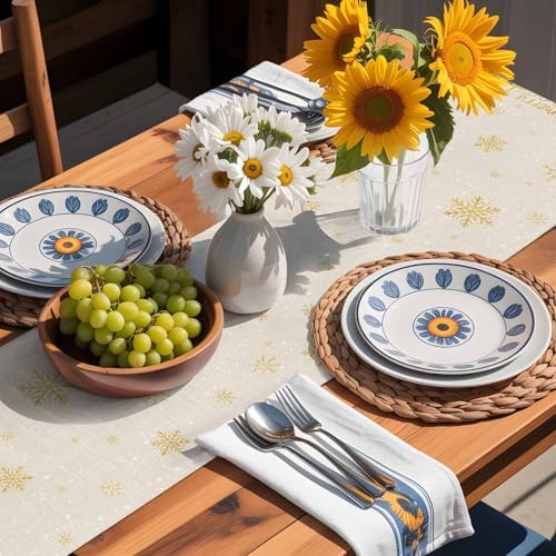 Merry Christmas Table Runner Dresser Scarf 13 x 108 Inch Red Santa Claus Leaf Winter Snowflake Linen Table Runners Non-Slip Heat Resistant Kitchen Dining Table Decor for Home Holidays Indoor Outdoor