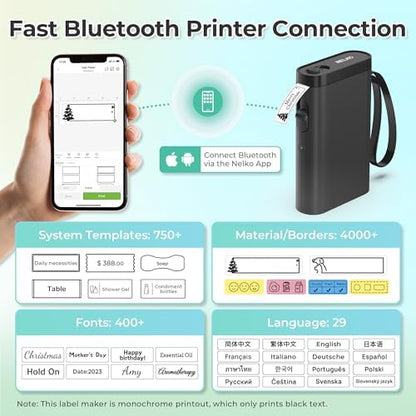 Nelko P21 Label Maker Machine with Tape, Bluetooth Label Printer, Black