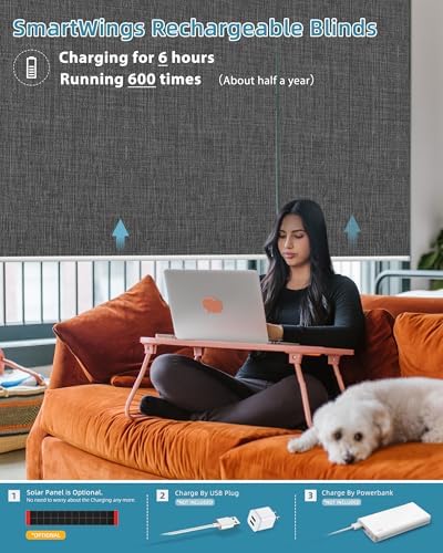 SmartWings Motorized Smart Roller Shades, 100% Blackout Bouvar Medium Grey