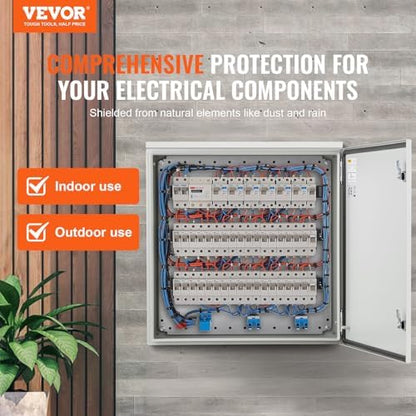 VEVOR Electrical Enclosure, 24'' x 24'' x 8'', NEMA 4 Outdoor Enclosure, IP65 Waterproof & Dustproof Cold-Rolled Carbon Steel Hinged Junction Box for Outdoor Indoor Use, with Rain Hood