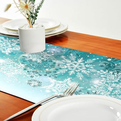 ALAZA Double-Sided Silver Winter Teal Turquoise Snowflakes Christmas Table Runner 14x108 Inches Long,Table Cloth Runner for Wedding Birthday Party Kitchen Dining Home Everyday Decor