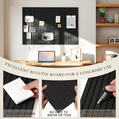 JBER Large Cork Board Alternative 72" x 48" - 24 Pack Self-Adhesive Felt Bulletin Board Tiles, Pin Board Vision Board for Walls, Office & Home Decor (Black)