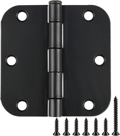 48 Pack Rounded Matte Black Door Hinges 3.5 Inch 5/8" Radius for Interior 3 1/2" Flat Iron Bifold Residential Standard Bedroom Indoor for Doors 3 ½"Hardware House Home Decor Essentials Accessories