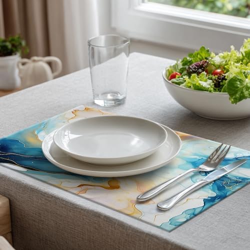 Batmerry Fluid Art with Flowing Lines Linen Placemats Set of 6, Abstract Colorful Washable Table Mats for Kitchen Table Thickened Heat Insulation Dining Set Indoor Outdoor 12X18 in