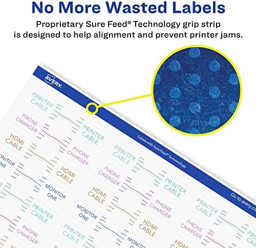 Avery Printable Durable White Barbell Labels, Sure Feed Technology, 0.5" x 2.5", Waterproof Labels, Laser & Pigment-Based Inkjet Compatible, 1125 Total