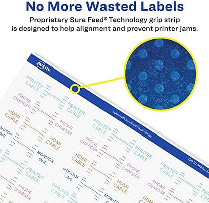 Avery Printable Durable White Barbell Labels, Sure Feed Technology, 0.5" x 2.5", Waterproof Labels, Laser & Pigment-Based Inkjet Compatible, 1125 Total