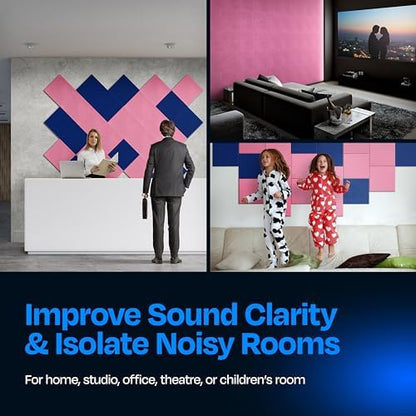 Acoustic Panels 12-Pack Soundproof Wall Panels 12"X12"X0.4" Sound Panels High Density Sound Dampening Panels - [Chic Pink Square]