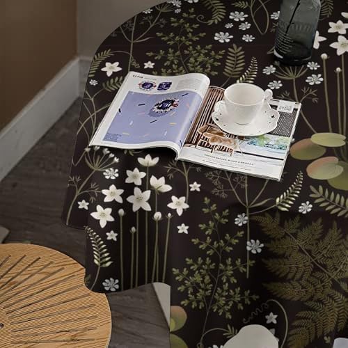 Woodland Field Tablecloth, Rustic Forest Wild Flower Herb Fern Farmhouse Natural Floral Table Cloth for Picnic Party Dining Room Home Decor, 70x70in
