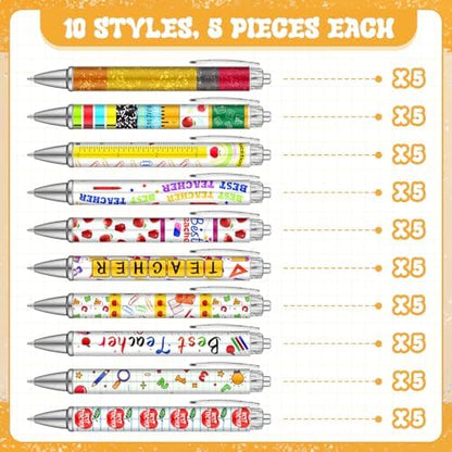 50 Pcs Teacher Pen Bulk Back to School Gifts Funny Ballpoint Pens Thank You Teacher First Day Back to School Gifts for Student Motivational Inspirational Classroom Office Writing Stationery Supplies