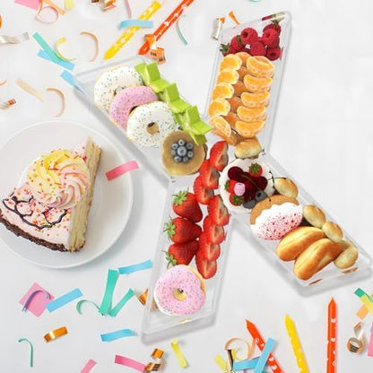 13.8" Extra Large Acrylic Letter Charcuterie Board Box, Reusable Fillable Letter Cake Candy Dish Display Serving Tray for Birthday Anniversary Party Decoration (X)