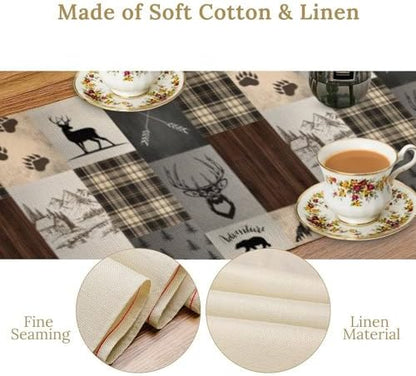 Rustic Cabin Moose Deer Bear Table Runner, Retro Vintage Bear Cottage Country Style Cabin Farmhouse Dinner Runner for Home Kitchen Dining Table Decoration 13"x120"