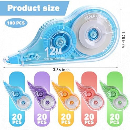 AmazingSpark 100 Pcs Correction Tape Bulk 39.4 ft White Wrong out Tear-resistant Instant Corrections Easy to Use Applicator for School, Office, Note Taking, Journal, Tape Width 0.2in(5 Macaron Colors)