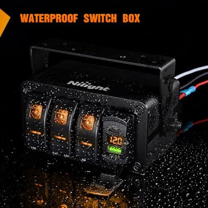 Nilight 3 Gang Rocker Switch Box 12V SPST ON Off Orange LED Waterproof