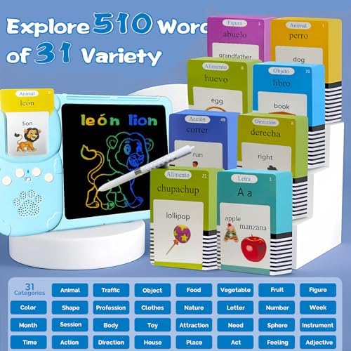 Talking Flash Cards with Writing Tablet - Spanish English, Blue