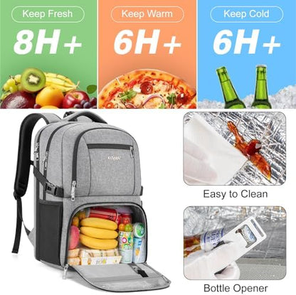 Insulated Lunch Backpack Fit 17" Laptop with Cooler Compartment