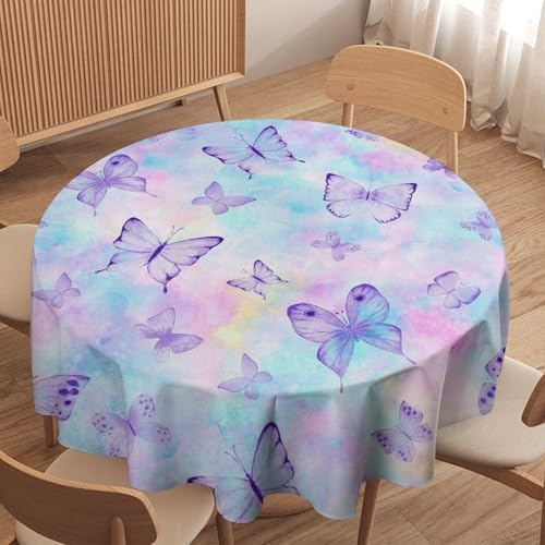 Dreamy Butterfly Tablecloth, Colorful Butterflies Watercolor Blue Purple Print Table Cover for Outdoor Party Picnic Kitchen Dinning Table Decor, 50x50in