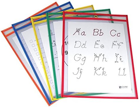C-Line Reusable Dry Erase Pockets, 9 x 12 Inches, Assorted Primary Colors, 25 Pockets per Pack (40620)