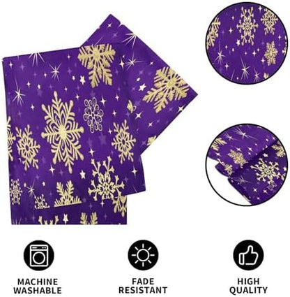 ALAZA Double-Sided Winter Violet Purple with Gold Snowflakes Christmas Table Runner 14x108 Inches Long,Table Cloth Runner for Wedding Birthday Party Kitchen Dining Home Everyday Decor