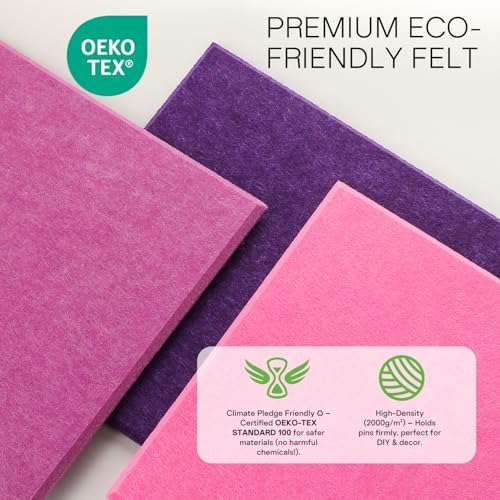 MaxGear Felt Bulletin Board 36" x 24", Pink Felt Wall Tiles Push Pins