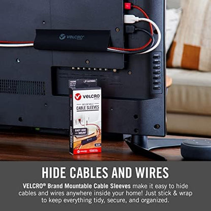 VELCRO Brand Mountable Cable Sleeve, Black, 8 in, 2 Pack