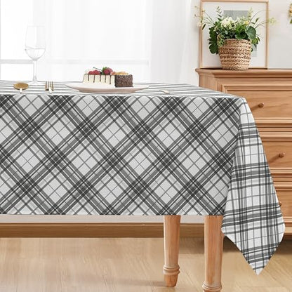 DWCN Checkered Tablecloth, 60 x 84 Inch, Rectangular, Grey and White