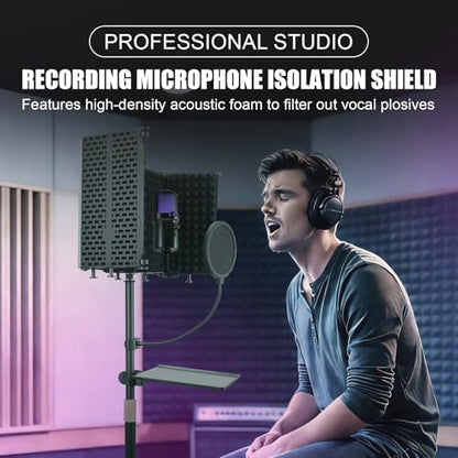 Microphone Isolation Shield with Tripod Stand & Pop Filter