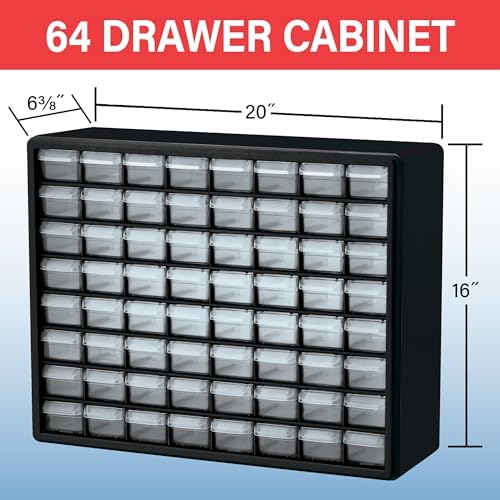 Akro-Mils 64-Drawer Plastic Storage Cabinet, 20" W x 6" D x 16" H, Black