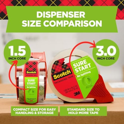 Scotch Sure Start Packing Tape, Clear, 1.88 in. x 54.6 yd., 8 Tape Rolls