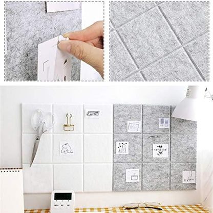 Large Felt Board Tiles for Wall with 30 Push Pins, 11.8"x11.8" Pack of 6 Pin Board Notice Boards for Home Office Kitchen, Bulletin Board Wall Tiles for Photos Memos (Grey+White, 6 Pack)