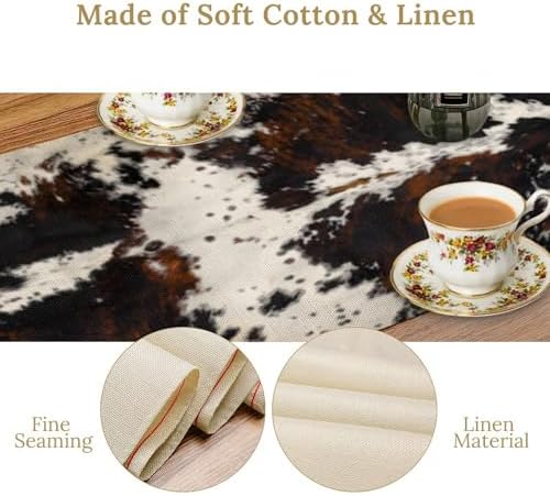 Cow Print Table Runner, Black White Cowhide Print Western Style Table Runner Country Farmhouse Cottage Cow Patten Table Decoration for Home Kitchen Dining, 13x108 Inch