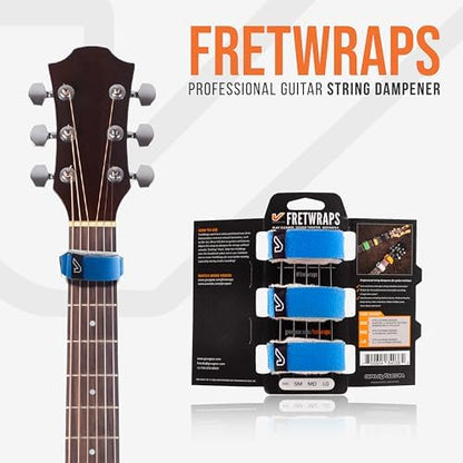 Gruv Gear Fret Wrap & Guitar Mute, Fretwrap for Acoustic, Electric & Bass | String Dampener Recording, Tapping & Practice Accessory (3 Pack, Large Blue, Fits 6 String Bass, 8 String Guitar)