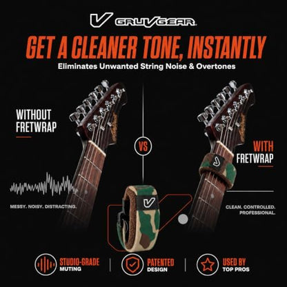 Gruv Gear Fret Wrap & Guitar Mute, Fretwrap for Acoustic, Electric & Bass | String Dampener Recording, Tapping & Practice Accessory (1 Pack, Medium Camo Green, Fits 5 String Bass, 7 String Guitar)