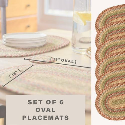 Homespice Azalea Jute Braided Placemats, Oval 13x19 Set of 6