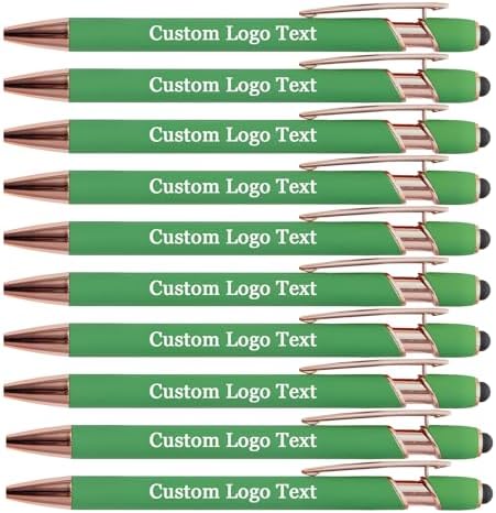 Personalized Pens Ballpoint with Stylus, Grass Green, 10 Pcs